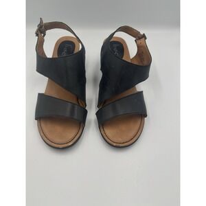 BOC Born Concepts Black Wedge Heel Sandals Womens  8 Ankle Strap Sling Back